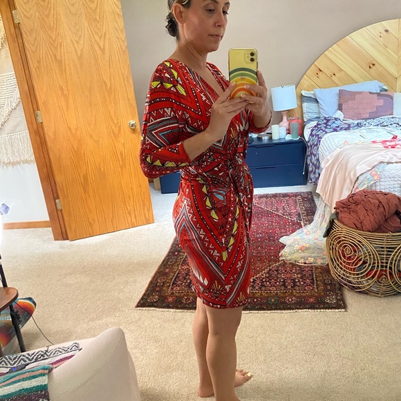 Mara Hoffman printed silk jersey pleated mock wrap dress. Size L. Like new. - Picture 4 of 5